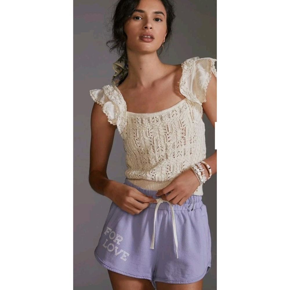 DAILY RITUAL by ANTHROPOLOGIE Purple  Shorts "FOR LOVE" Sz MD Lounge Comfy Beach